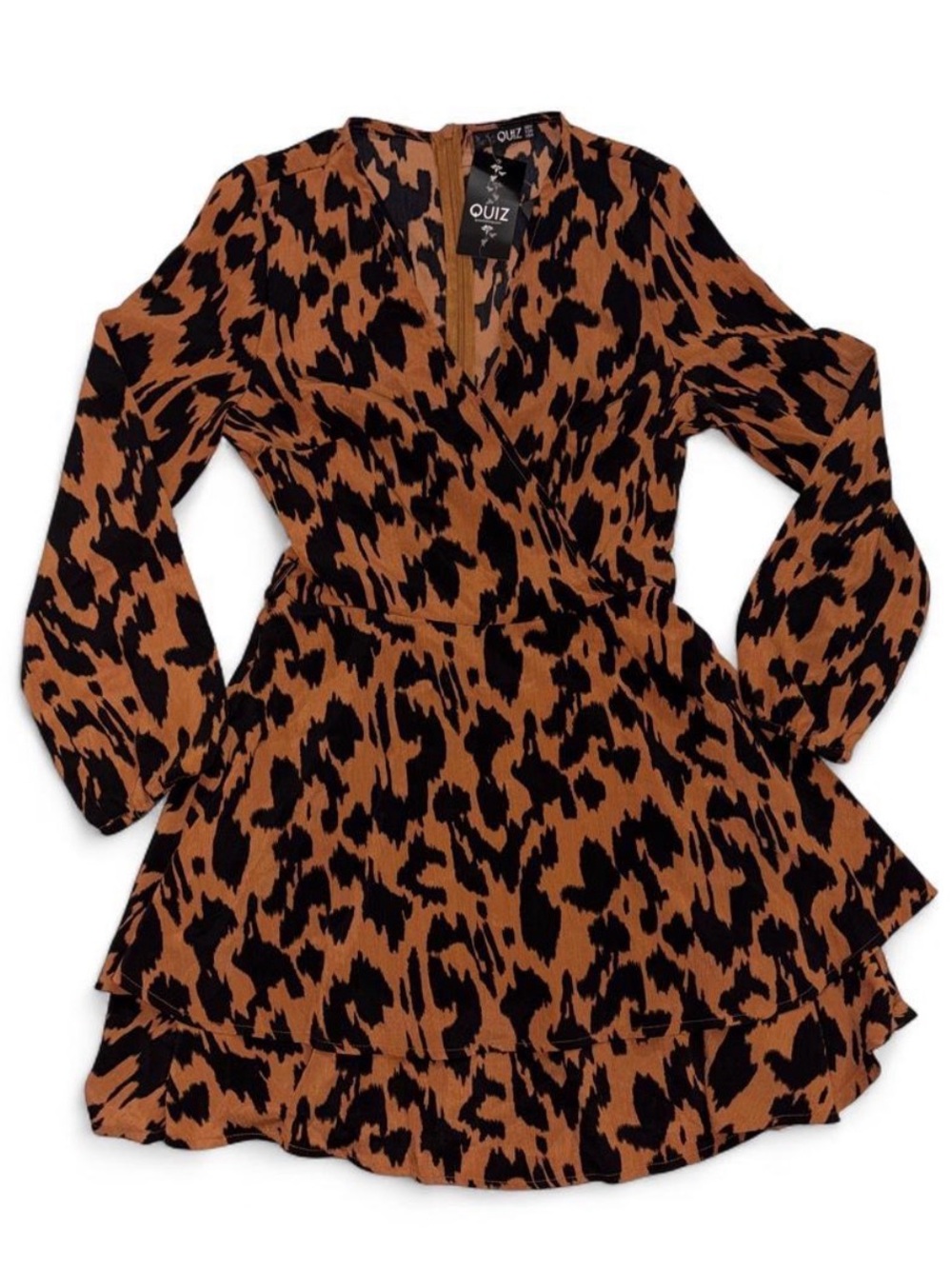 Quiz Brown & Black Leopard-Print Long Sleeve Wrap Dress